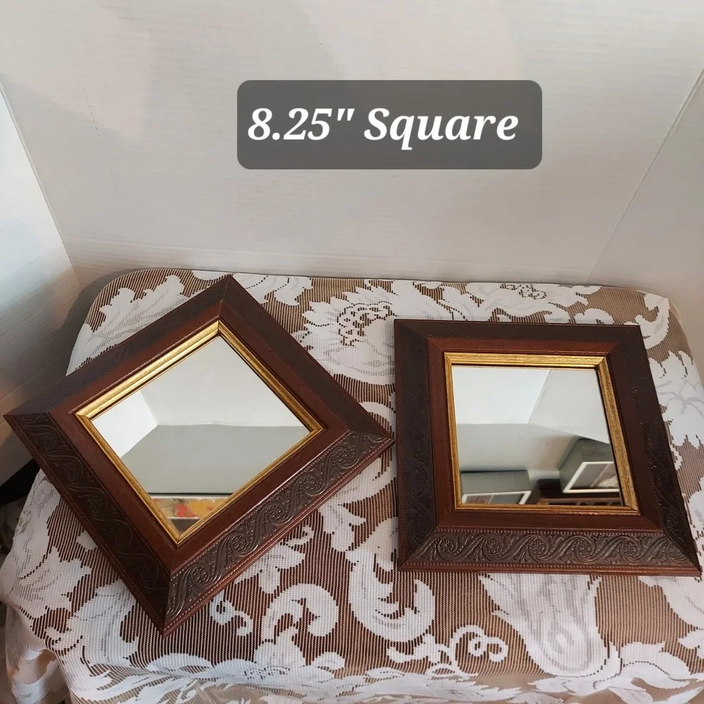 Home Interiors & Gifts Vintage Square Wall Mirrors Brown Gold Scroll Set of 2